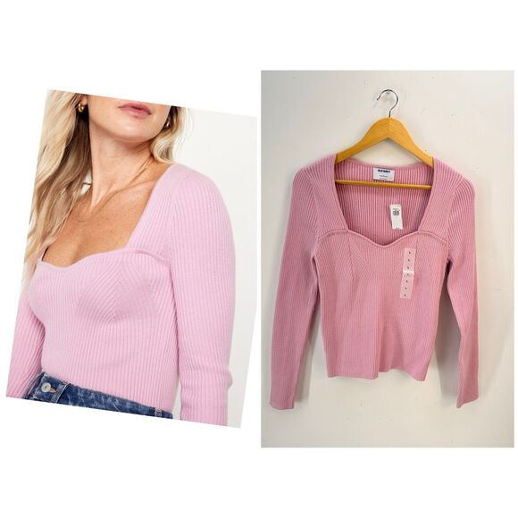 Old Navy Sweaters - NEW! 🌸Old Navy Fitted Cropped Square-Neck Rib-Knit Sweater for Women Size L Pink